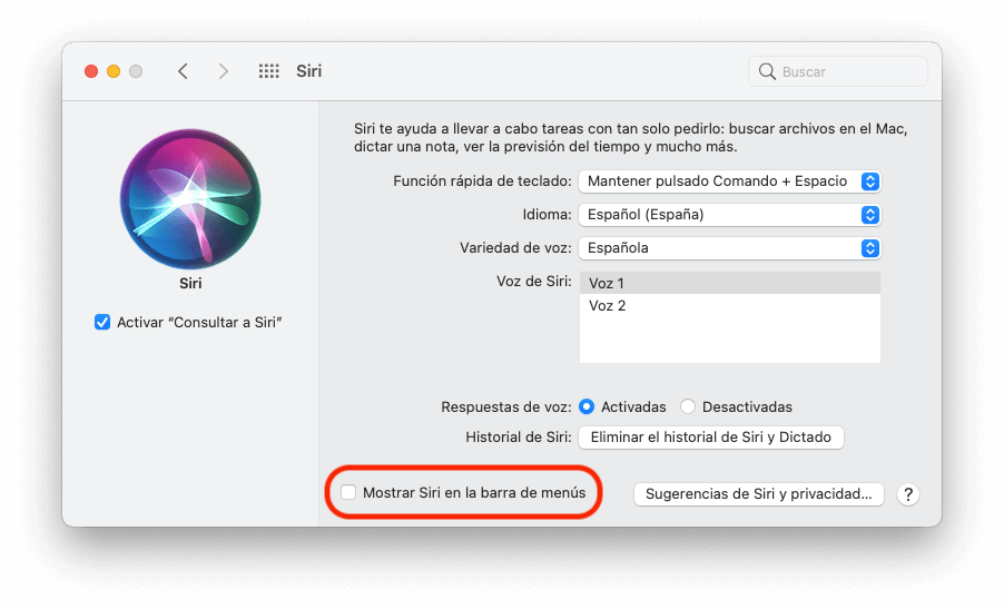 Ocultar el icono de Siri en la barra de menús del Mac