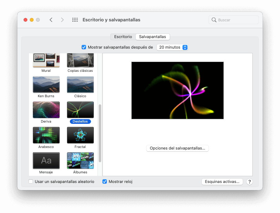 Activar salvapantallas en macOS Activar salvapantallas en macOS