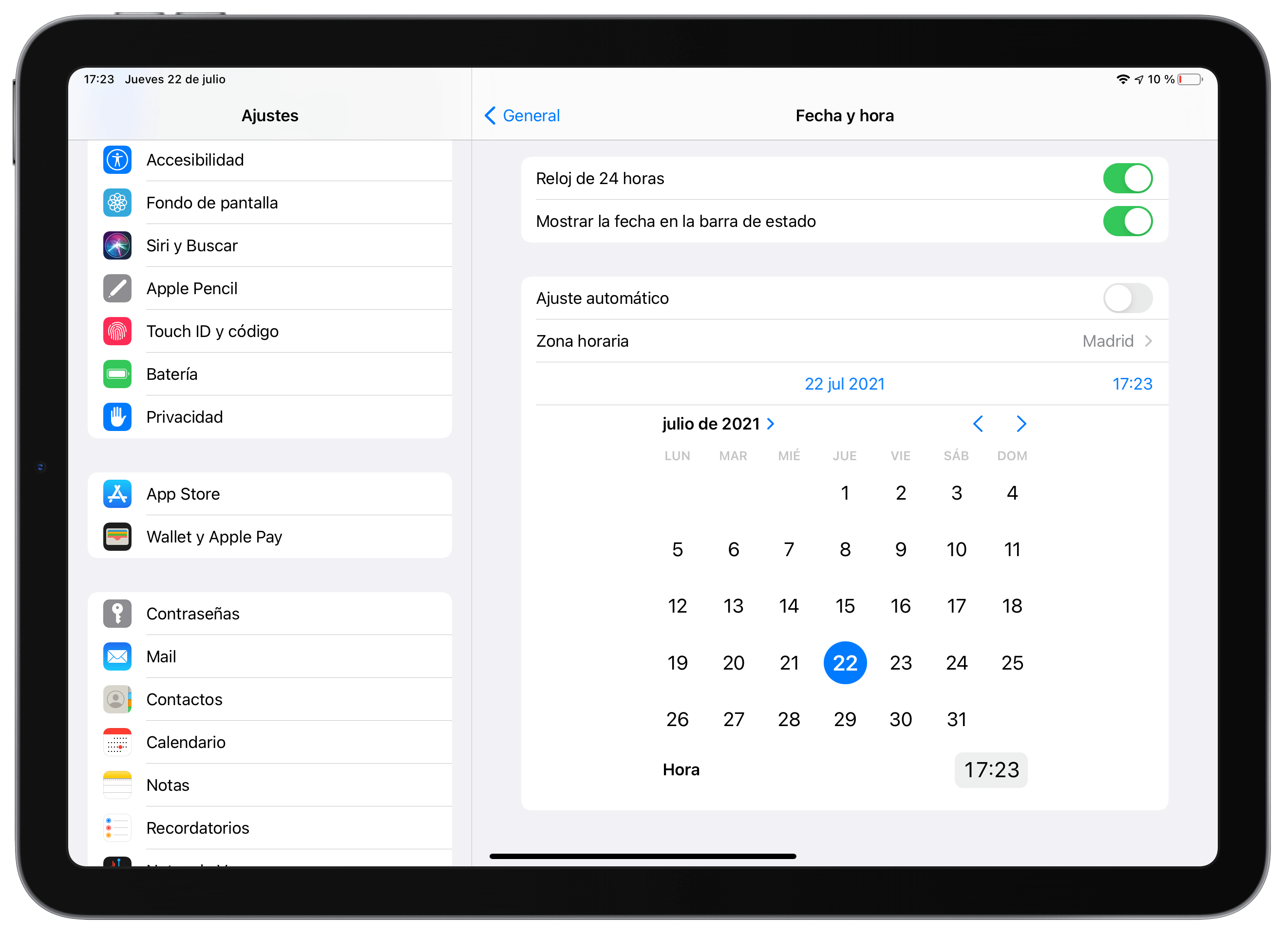 Cambiar la fecha y la hora manualmente en iOS o iPadOS Cambiar la fecha y la hora manualmente en iOS o iPadOS