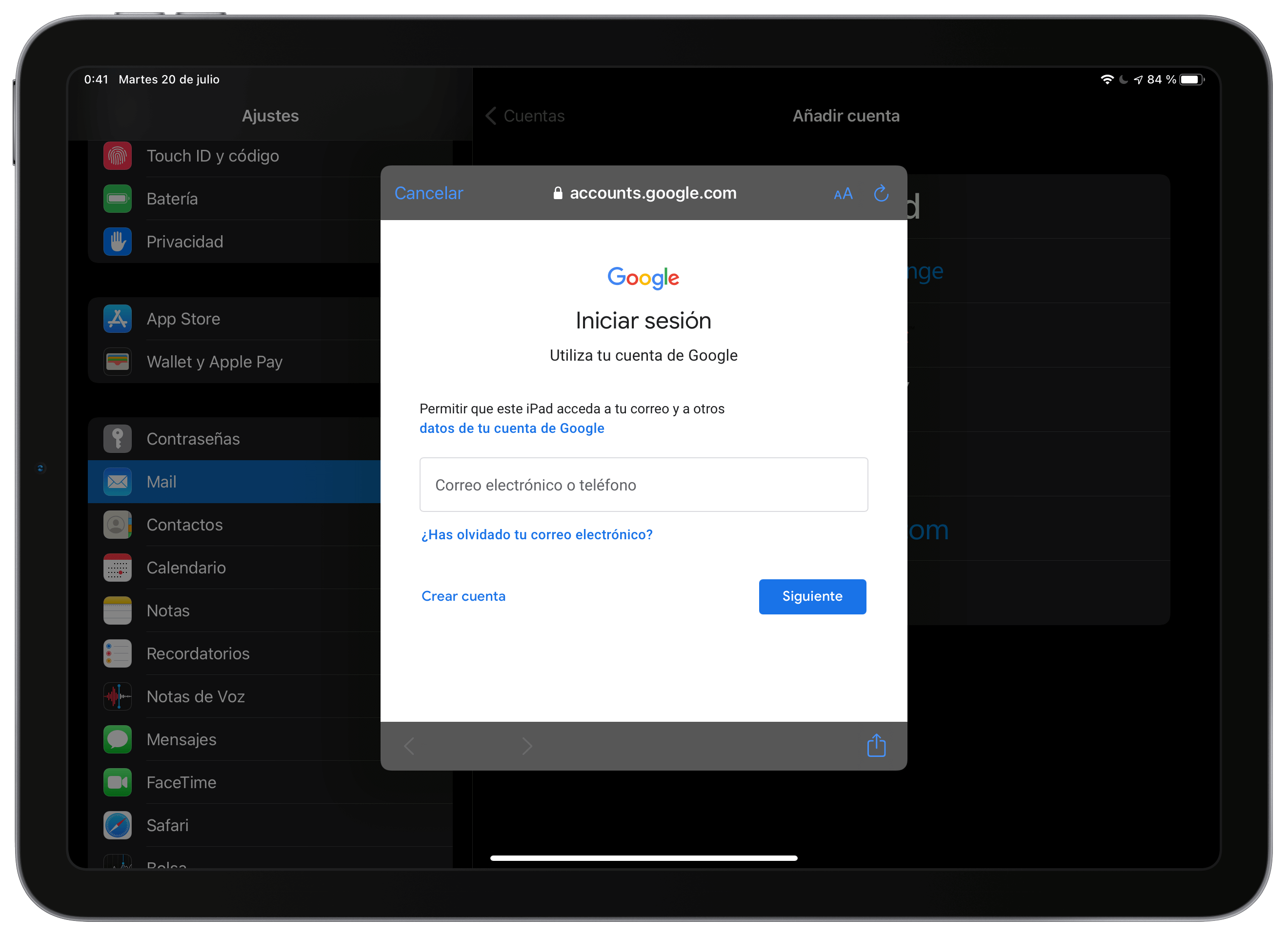 Añadir cuenta de Gmail en la app Mail para iOS y iPadOS