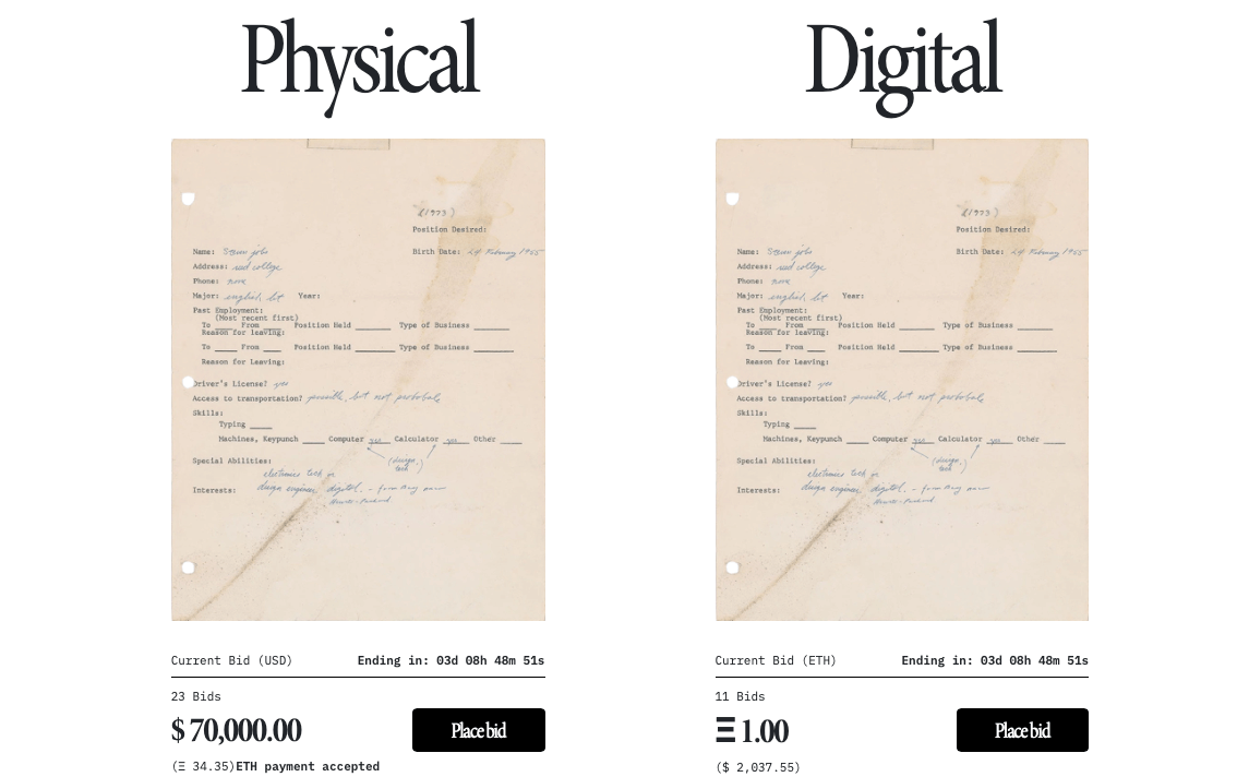 Subasta de una solicitud de empleo de Steve Jobs (1973) Subasta de una solicitud de empleo de Steve Jobs (1973)