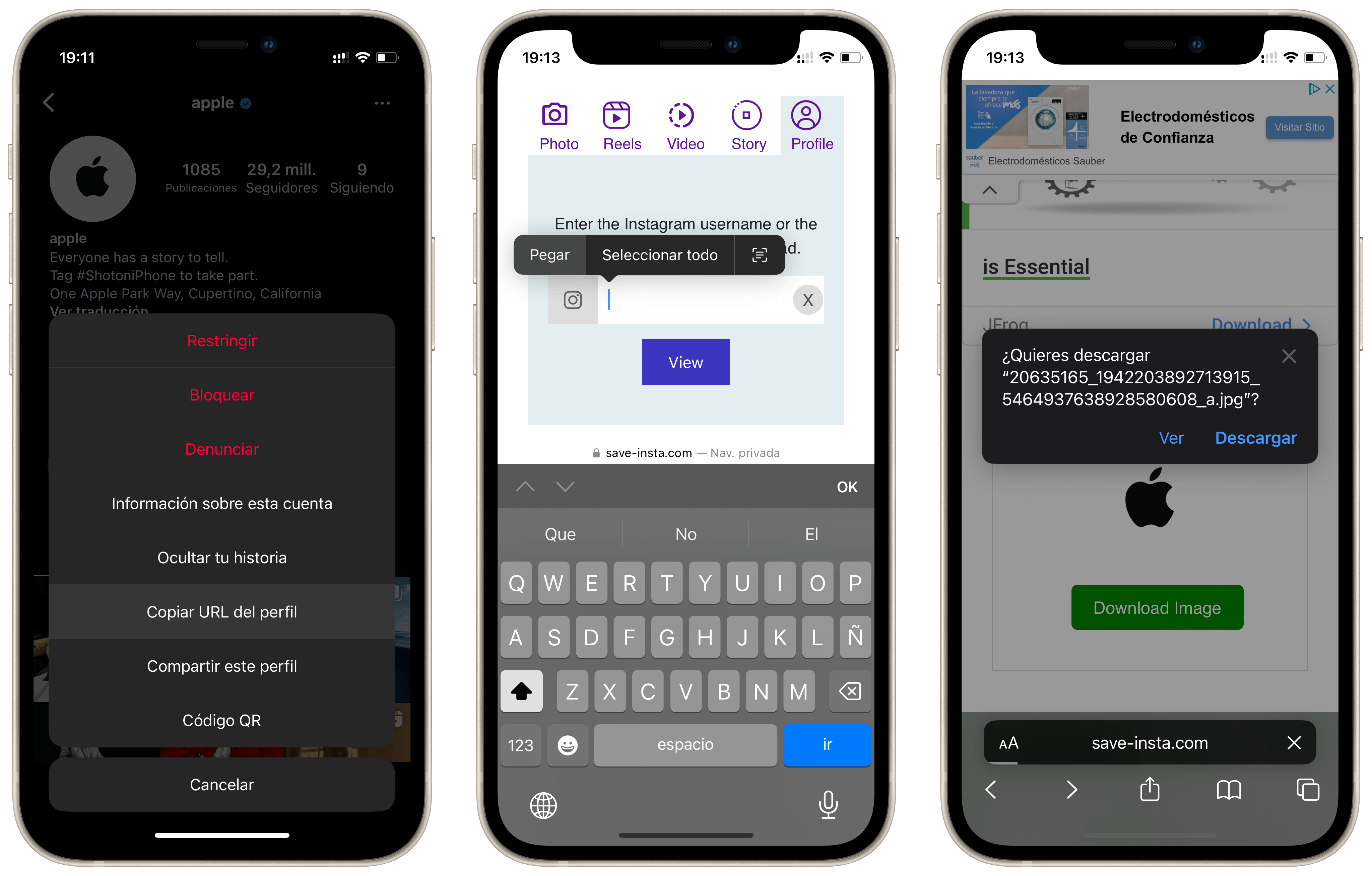 Descargar foto de perfil de Instagram en iPhone