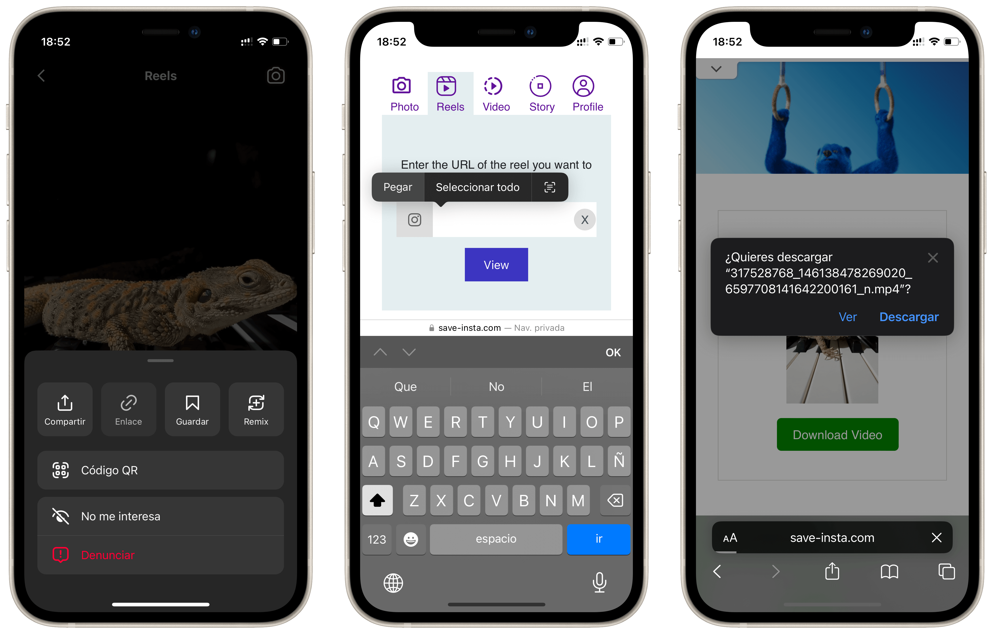 Descargar vídeo o Reel de Instagram en iPhone