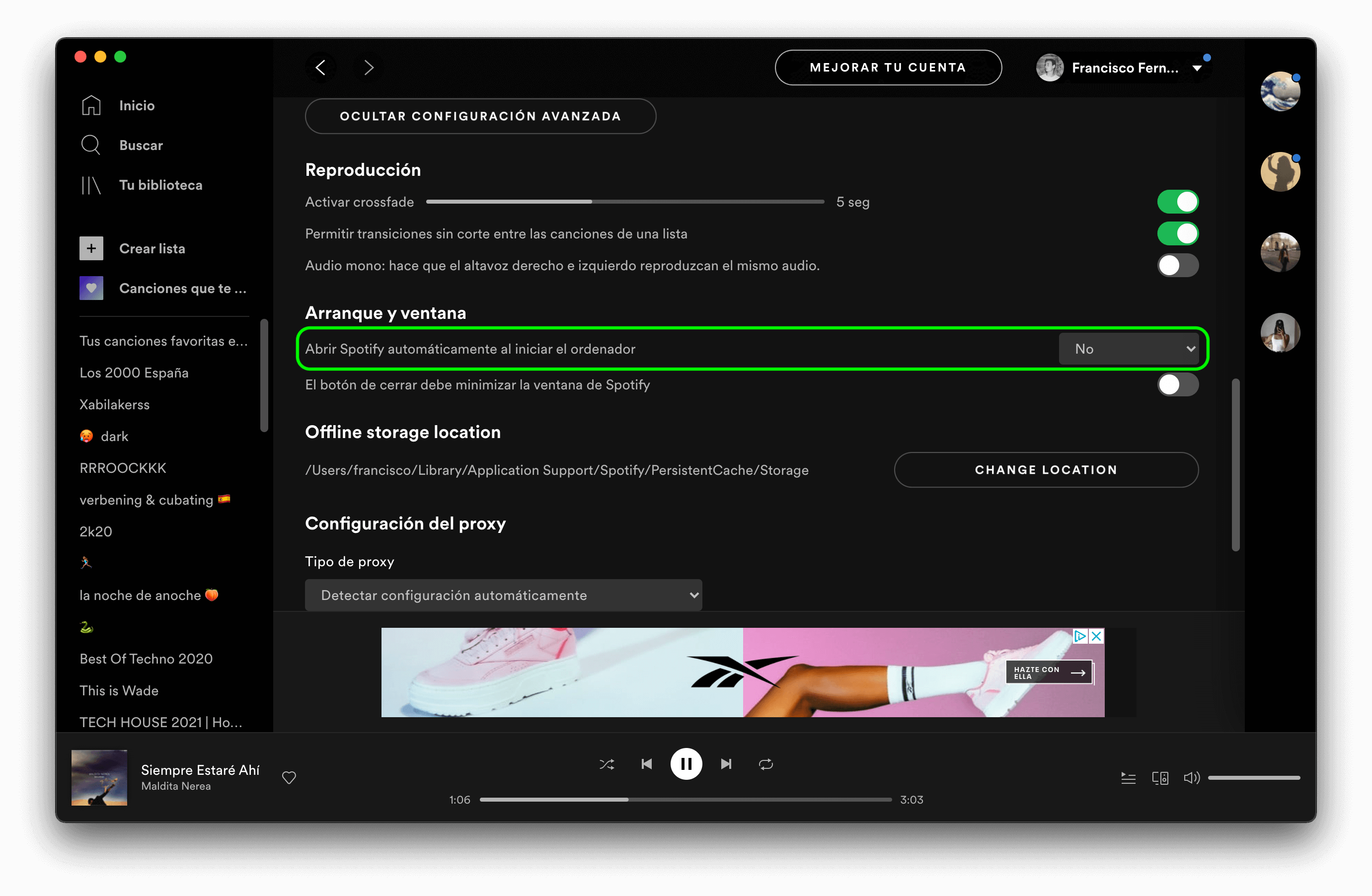 Desactivar inicio automático en Spotify para Mac
