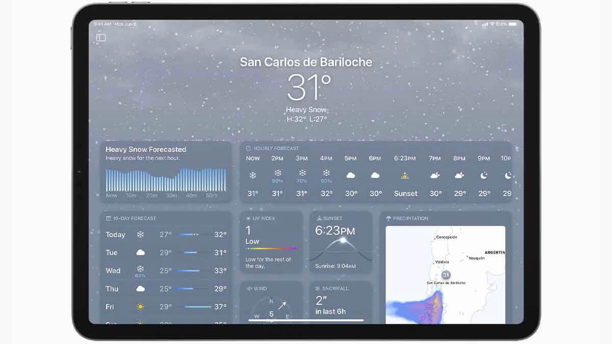 iPadOS 16: app tiempo