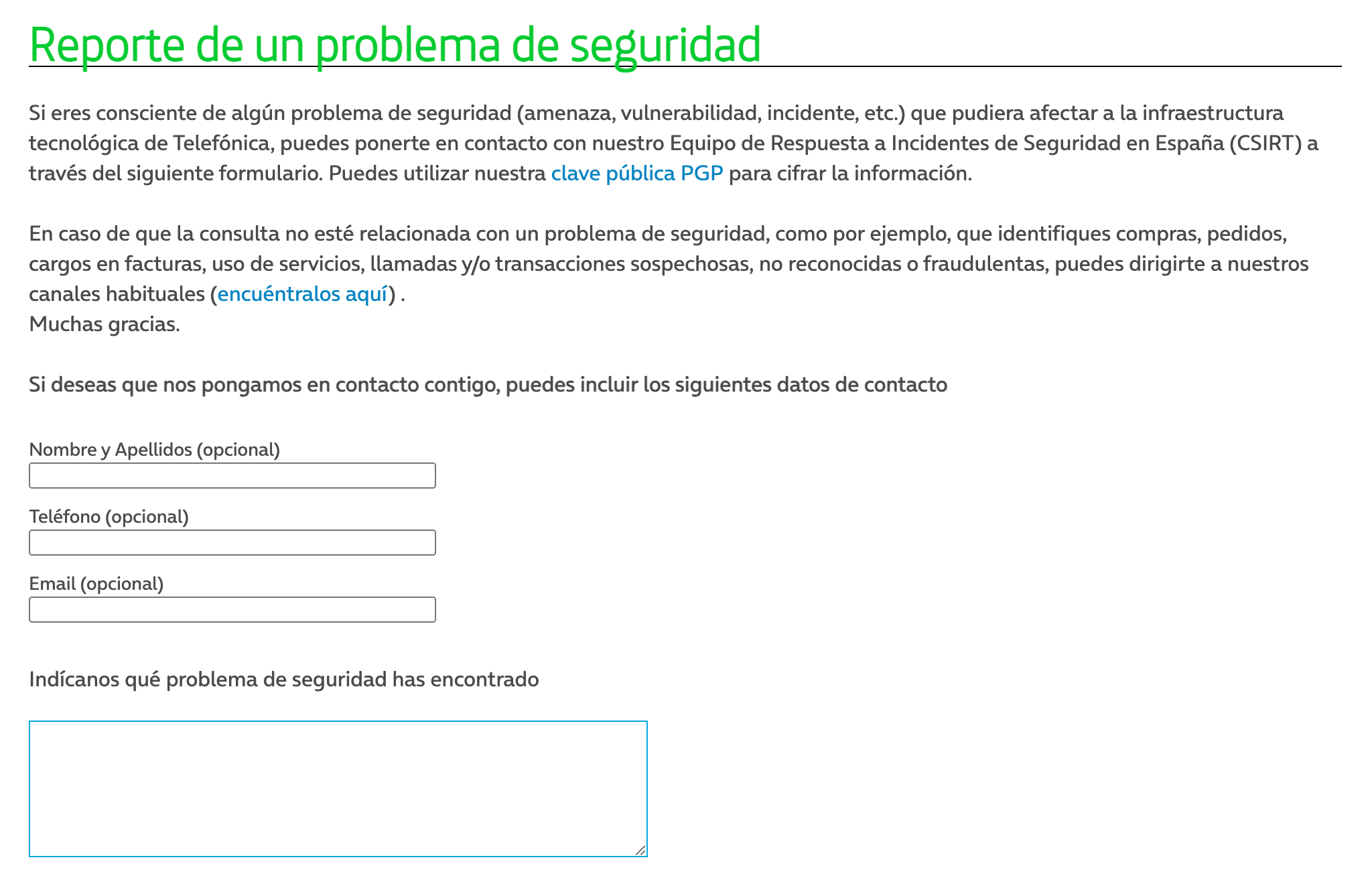 Reportar vulnerabilidad en Movistar