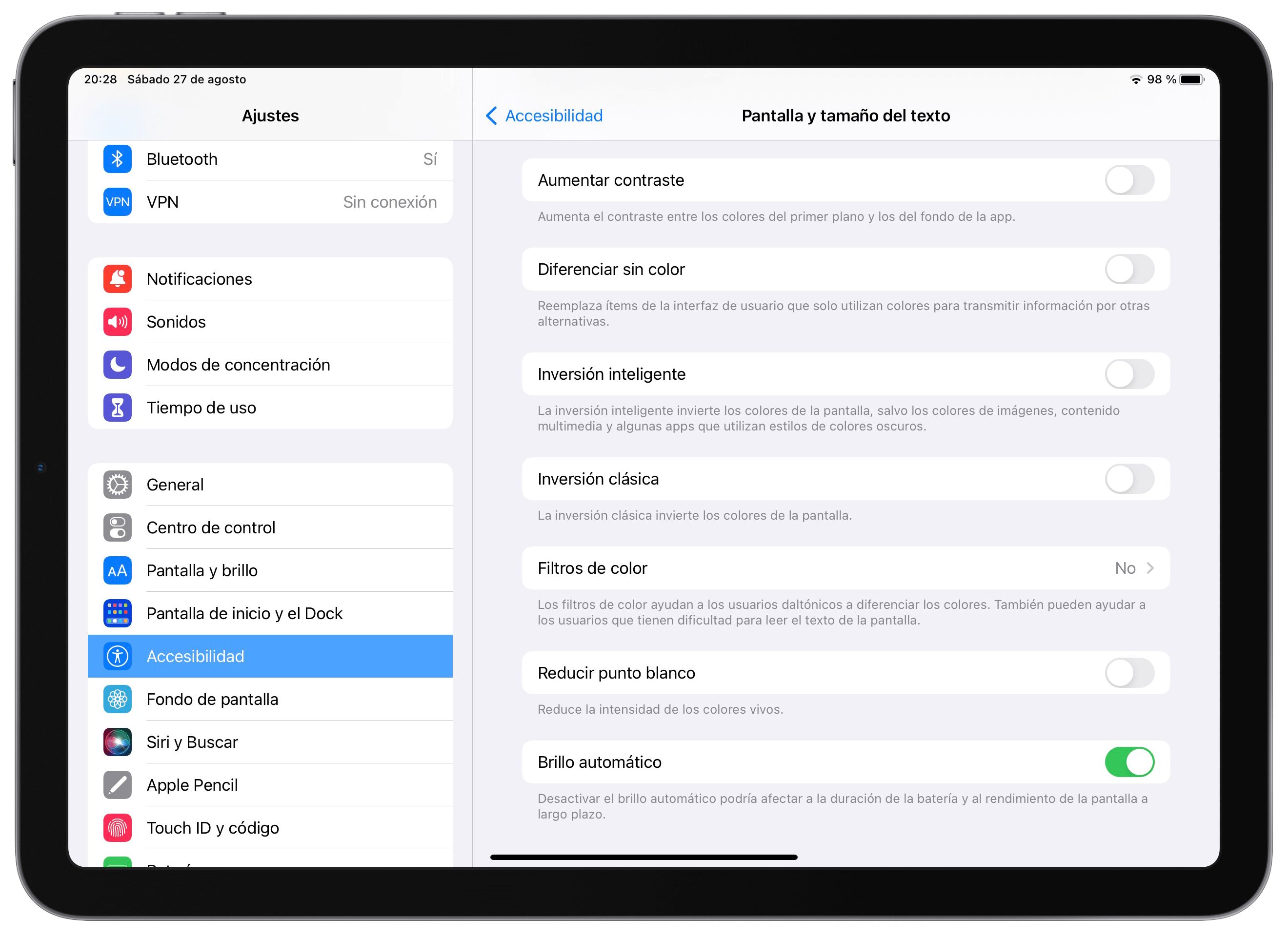 Restablecer brillo de la pantalla en iOS o iPadOS